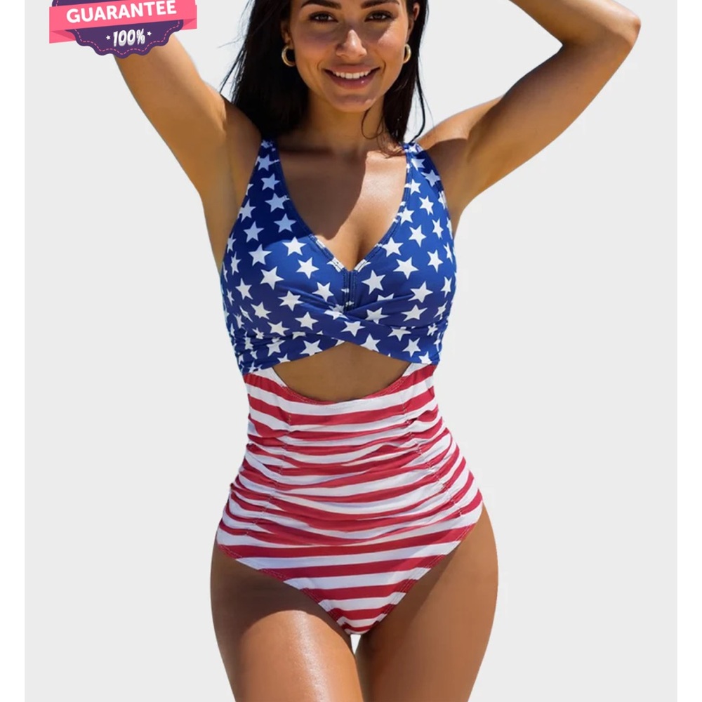 Patriotic Stars and Stripes One Piece Swimsuit